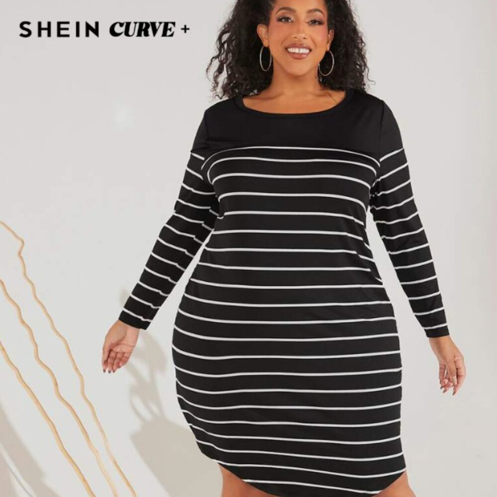 Shein Curve+ BodyCon Dress -Black Striped US 22 (Ch5x)